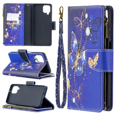 Peňaženkové kožené puzdro na Samsung Galaxy A12 - Purple Butterflies