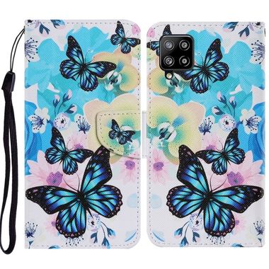 Peňaženkové kožené puzdro na Samsung Galaxy A12 - Purple Butterfly