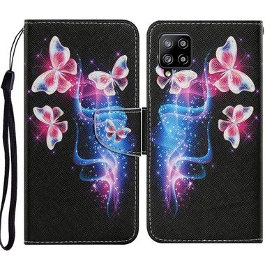 Peňaženkové kožené puzdro na Samsung Galaxy A12 - Three Fluorescent Butterflies