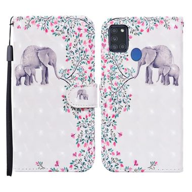 Peňaženkové kožené puzdro na Samsung Galaxy A21s - Flower Elephant