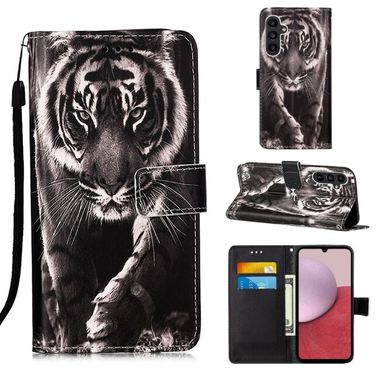 Peňaženkové kožené puzdro na Samsung Galaxy A25 5G - Black And White Tiger