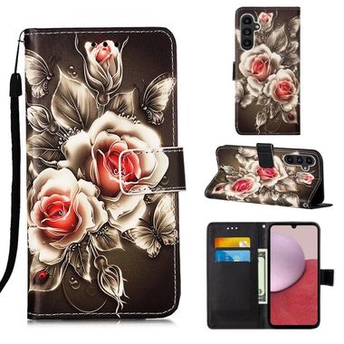 Peňaženkové kožené puzdro na Samsung Galaxy A25 5G - Roses On Black