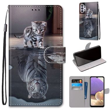 Peňaženkové kožené puzdro na Samsung Galaxy A32 5G – Cat Becomes Tiger