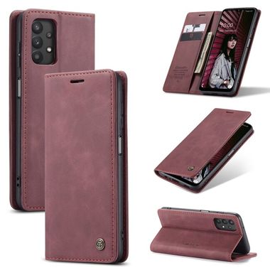 Peňaženkové kožené puzdro CASEME na Samsung Galaxy A32 5G - Wine Red