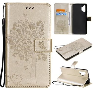 Peňaženkové kožené puzdro TREE na Samsung Galaxy A32 5G - Zlatá