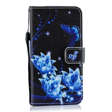 Peňaženkové kožené puzdro na Samsung Galaxy A40 - Blue Butterfly Flower