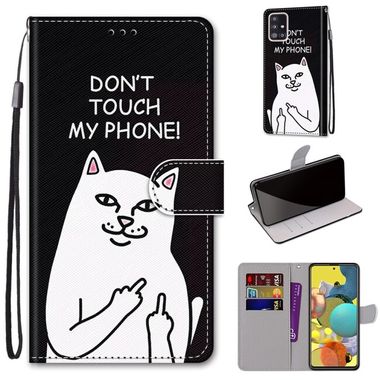 Peňaženkové kožené puzdro na Samsung Galaxy A51 5G - Middle Finger White Cat
