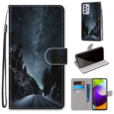 Peňaženkové kožené puzdro na Samsung Galaxy A52 5G / A52s 5G - Mountain Road Starry Sky