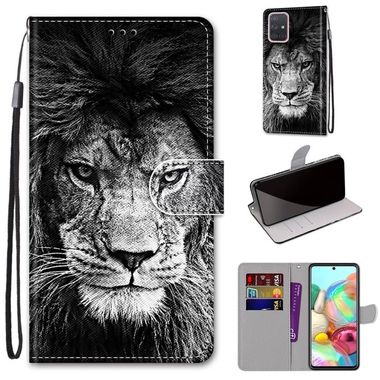 Peňaženkové kožené puzdro na Samsung Galaxy A71 5G - Black and White Lion Head