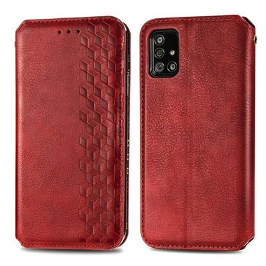 Peňaženkové kožené puzdro GRID na Samsung Galaxy A71 5G - Červená