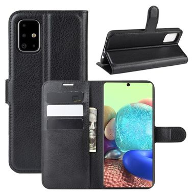 Peňaženkové kožené puzdro LITCHI na Samsung Galaxy A71 5G - Čierna