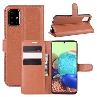 Peňaženkové kožené puzdro LITCHI na Samsung Galaxy A71 5G - Hnedá