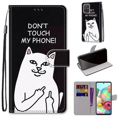 Peňaženkové kožené puzdro na Samsung Galaxy A71 5G - Middle Finger White Cat