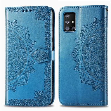 Peňaženkové kožené puzdro MANDALA na Samsung Galaxy A71 5G - Modrá