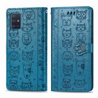 Peňaženkové kožené puzdro LOVELY CAT na Samsung Galaxy A71 5G - Modrá