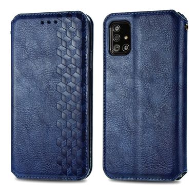Peňaženkové kožené puzdro GRID na Samsung Galaxy A71 5G - Modrá