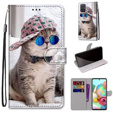 Peňaženkové kožené puzdro na Samsung Galaxy A71 5G - Oblique Hat Blue Mirror Cat