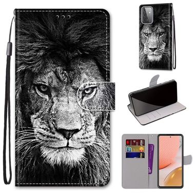 Peňaženkové kožené puzdro na Samsung Galaxy A72 5G - Black White Lion Head