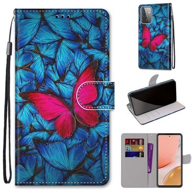 Peňaženkové kožené puzdro na Samsung Galaxy A72 5G - Blue Red Butterfly