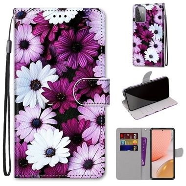 Peňaženkové kožené puzdro na Samsung Galaxy A72 5G - Chrysanthemum Pink White Purple