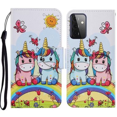 Peňaženkové kožené puzdro na Samsung Galaxy A72 5G - Couple Unicorn
