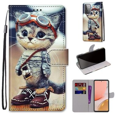 Peňaženkové kožené puzdro na Samsung Galaxy A72 5G - Leather Shoes Cat