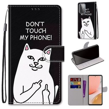 Peňaženkové kožené puzdro na Samsung Galaxy A72 5G - Middle Finger White Cat