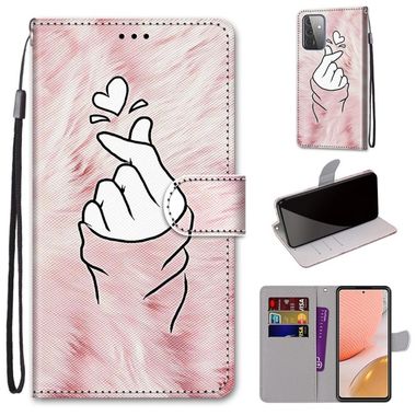 Peňaženkové kožené puzdro na Samsung Galaxy A72 5G - Pink Hands Heart