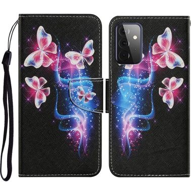 Peňaženkové kožené puzdro na Samsung Galaxy A72 5G - Three Fluorescent Butterflies