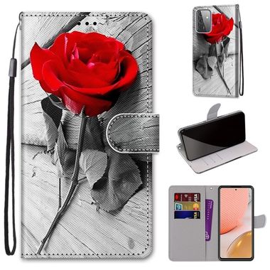 Peňaženkové kožené puzdro na Samsung Galaxy A72 5G - Wood Red Rose