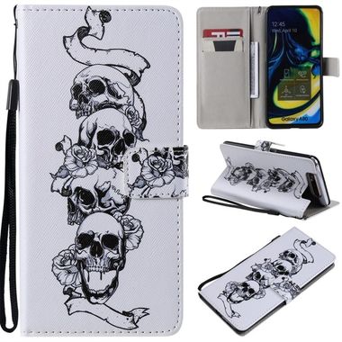 Peňaženkové kožené puzdro na Samsung Galaxy A80 - Skull