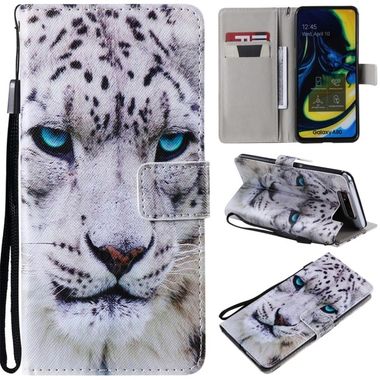Peňaženkové kožené puzdro na Samsung Galaxy A80 - White Leopard