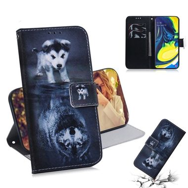 Peňaženkové kožené puzdro na Samsung Galaxy A80 - Wolf And Dog