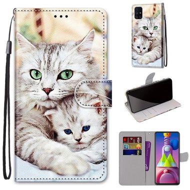 Peňaženkové kožené puzdro na Samsung Galaxy M51 - Big Cat Hugging Kitten