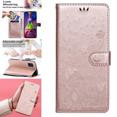 Peňaženkové kožené puzdro na Samsung Galaxy M51 - Ružovozlatá