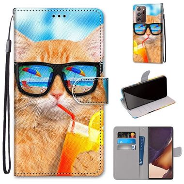 Peňaženkové kožené puzdro na Samsung Galaxy Note 20 Ultra - Cat Drinking Soda