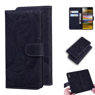 Peňaženkové kožené puzdro na Sony Xperia 10 - Čierna