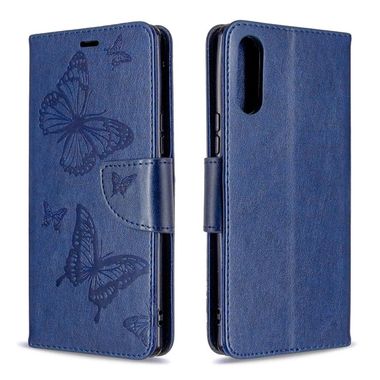 Peňaženkové kožené puzdro na Sony Xperia L4 - Butteflies dark Blue