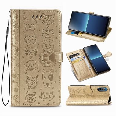 Peňaženkové kožené puzdro na Sony Xperia L4 - Cat and Dog Gold