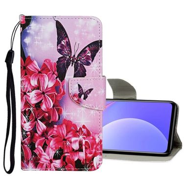 Peňaženkové kožené puzdro na Xiaomi Redmi Note 10 5G - Red Flower Butterfly