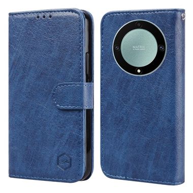 Peňaženkové kožené puzdro Oil Skin na Honor Magic5 Lite - Tmavo modrá