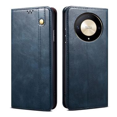 Peňaženkové kožené puzdro Oil Wax na Honor Magic6 Lite - Modrá