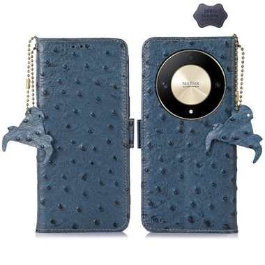 Peňaženkové kožené puzdro Ostrich na Honor Magic6 Lite - Modrá