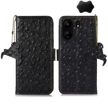 Peňaženkové kožené puzdro Ostrich Pattern na Galaxy A55 5G - Čierna