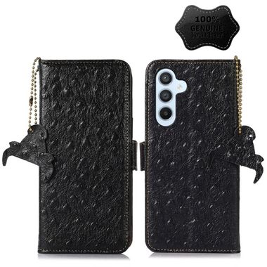 Peňaženkové kožené puzdro Ostrich Pattern na Samsung Galaxy A25 5G - Čierna