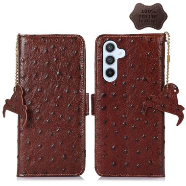 Peňaženkové kožené puzdro Ostrich Pattern na Samsung Galaxy A25 5G - Kavová