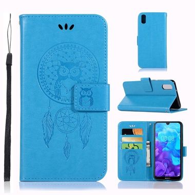Peňaženkové kožené puzdro OWL na Huawei Y5 2019- Modrá