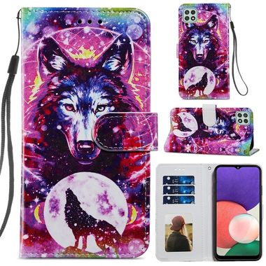 Peňaženkové kožené puzdro PAINTED na Samsung Galaxy A22 5G - Wolf Totem