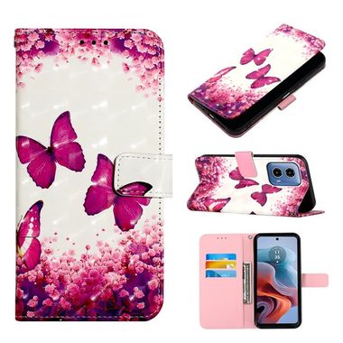 Peňaženkové kožené puzdro Painting na Motorola Moto G34 G5 - Ružové motýle