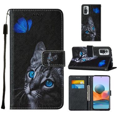 Peňaženkové kožené puzdro PAINTING na Xiaomi Redmi Note 10 Pro - Blue Butterfly Cat Eyes